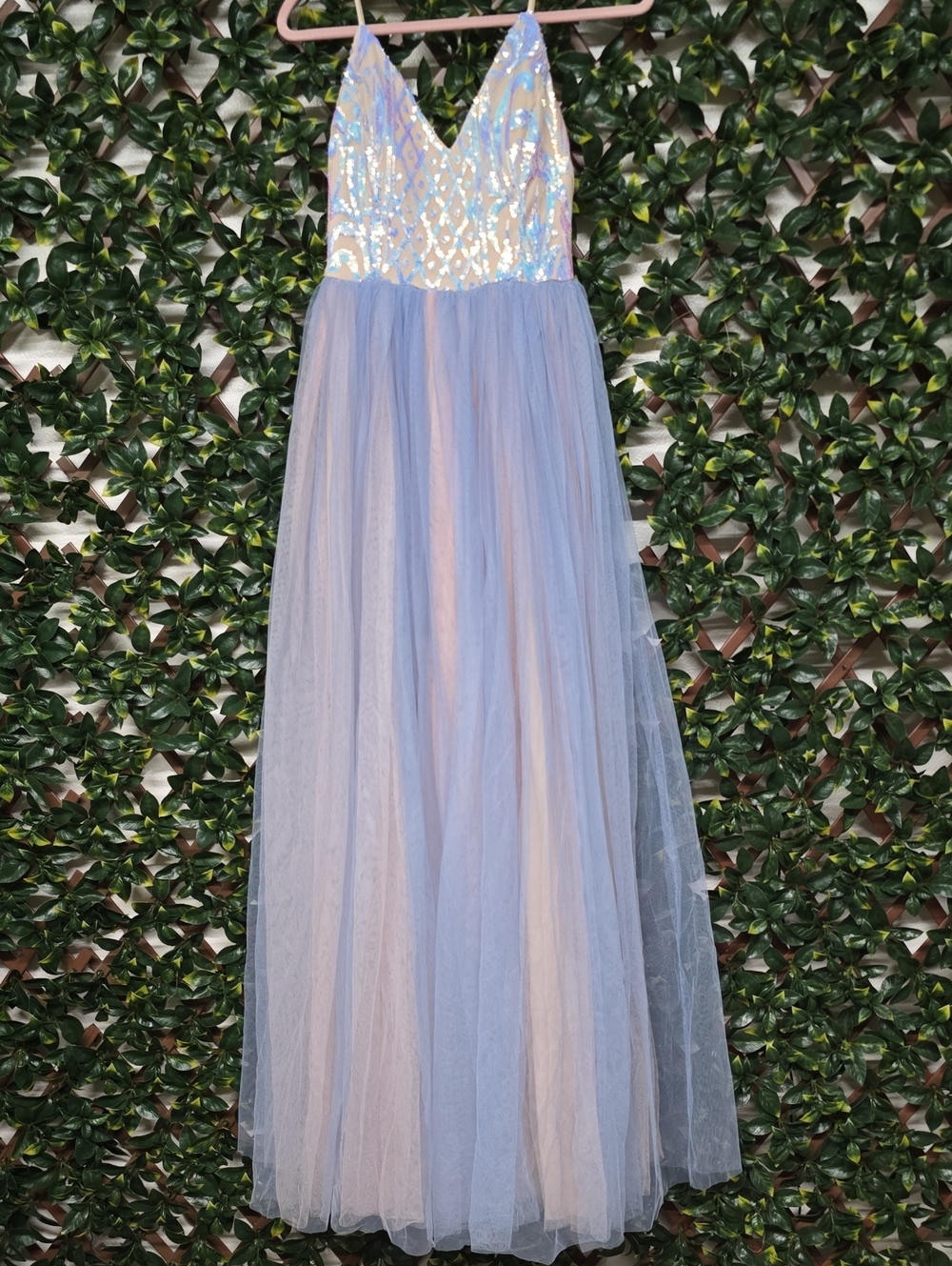 Windsor Light Blue Sequin Strapless Tulle Gown